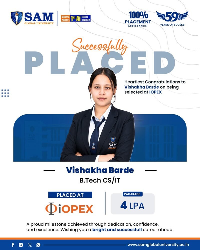 Vishakha Barde placed at IOPEX — SAM Global University
